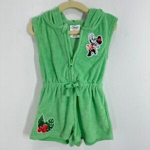 Disney Minnie Mouse 2T Green Terry Cloth Hooded‎ Romper Hawaiian Disney Resort